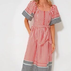 Hunter Bell NWT Red and Black Striped Midi Dress